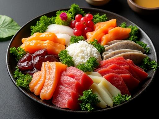 色とりどりの食材が並んだ懐石料理の八寸